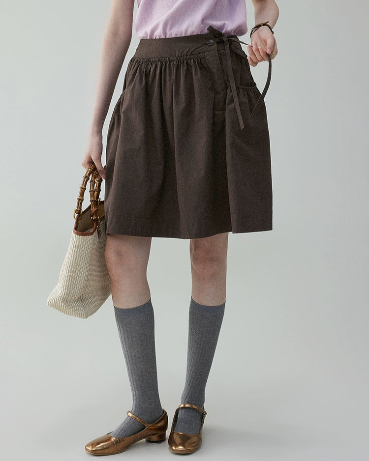 ブラウンギャザーミディスカート J0214 – juemiela ブラウンギャザーミディスカート J0214 – juemiela